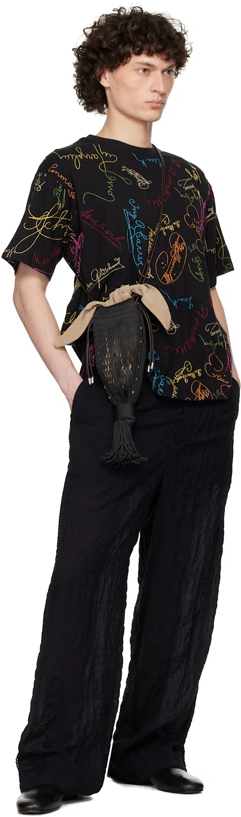 BODE Black Signature Scrawl Boxy T-shirt In Black Multi