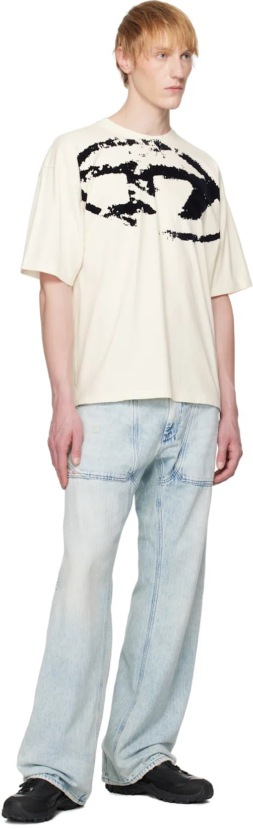 DIESEL T-shirt With Distressed Flocked Logo In White