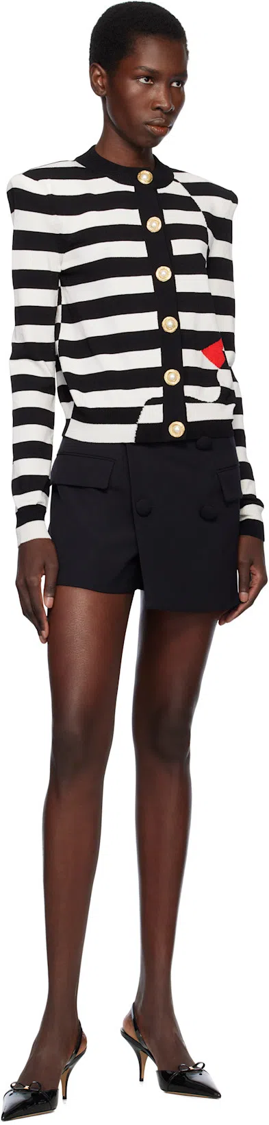 BALMAIN Women's Buttoned Face Mariniere Knit Cardigan In Black