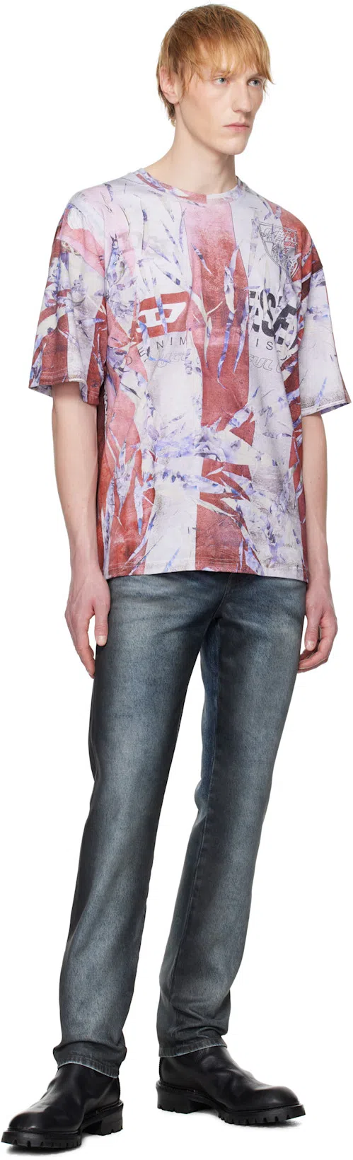 DIESEL Multicolor T-shirt With Faded Logo On The Front And Back