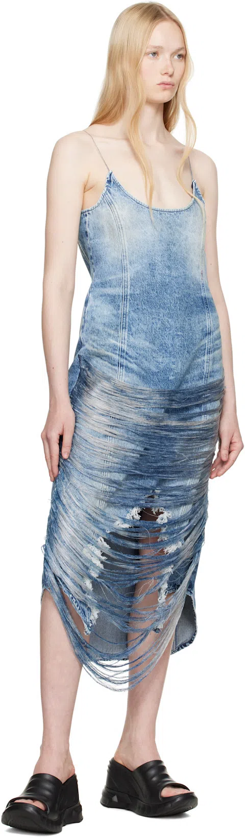 DIESEL Fringed Minidress In Blue