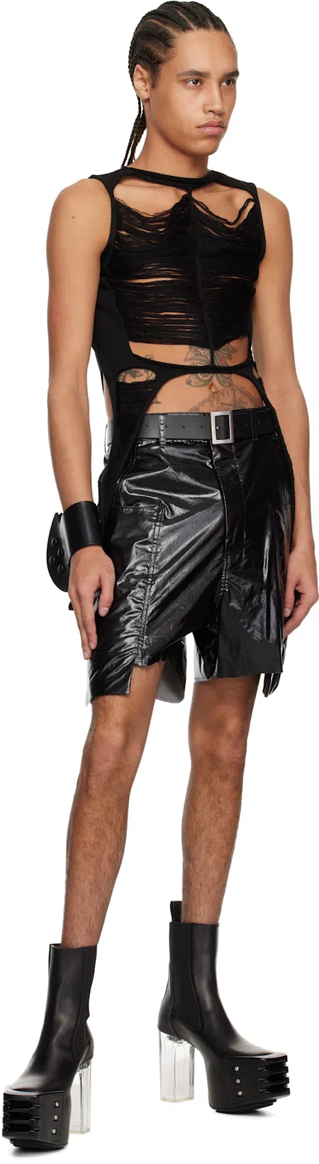 RICK OWENS Black Hollywood Flared Mega Tractor Boots In 09 Black