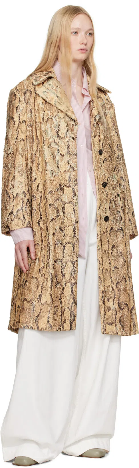 DRIES VAN NOTEN Women Long Coat With Sequins In Animal Print