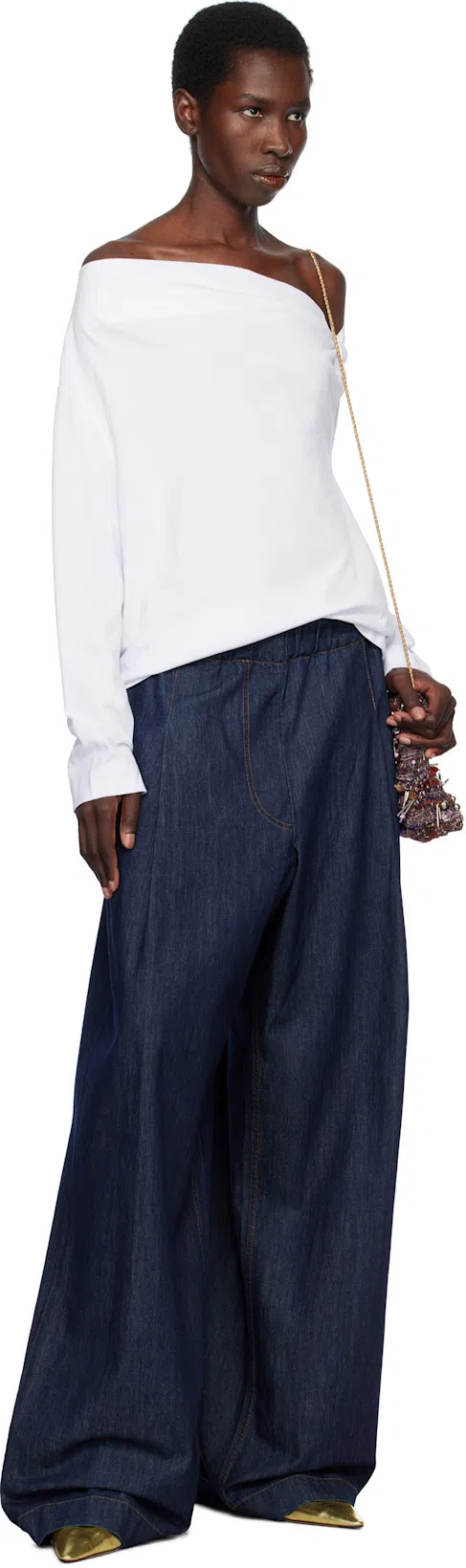 DRIES VAN NOTEN Wide Leg Denim Trousers And Pockets In Black