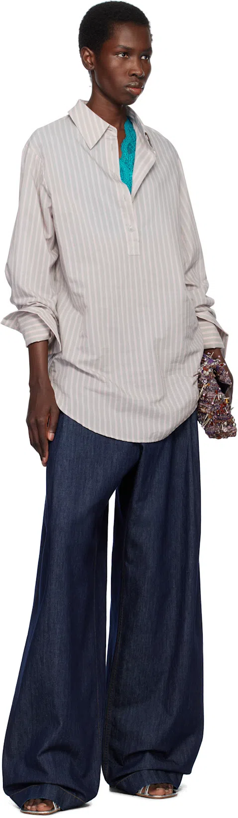 DRIES VAN NOTEN Wide Leg Denim Trousers And Pockets In Black