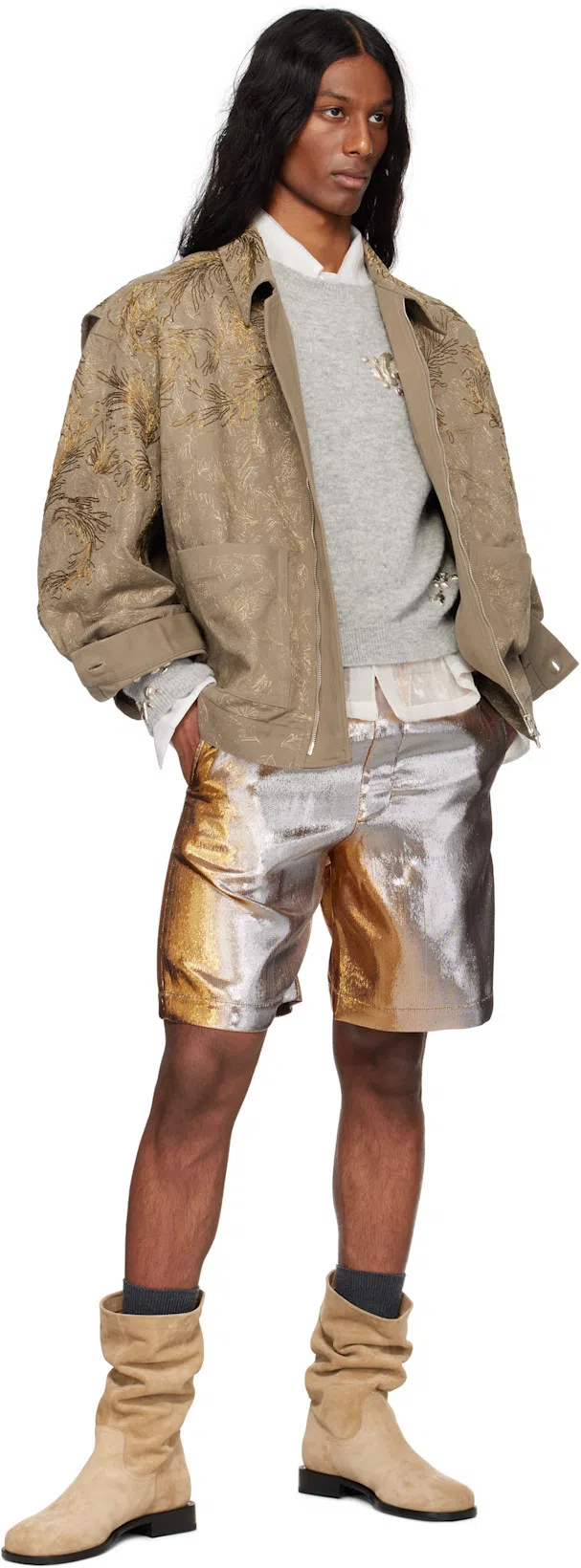 DRIES VAN NOTEN Piperi Gold Shorts