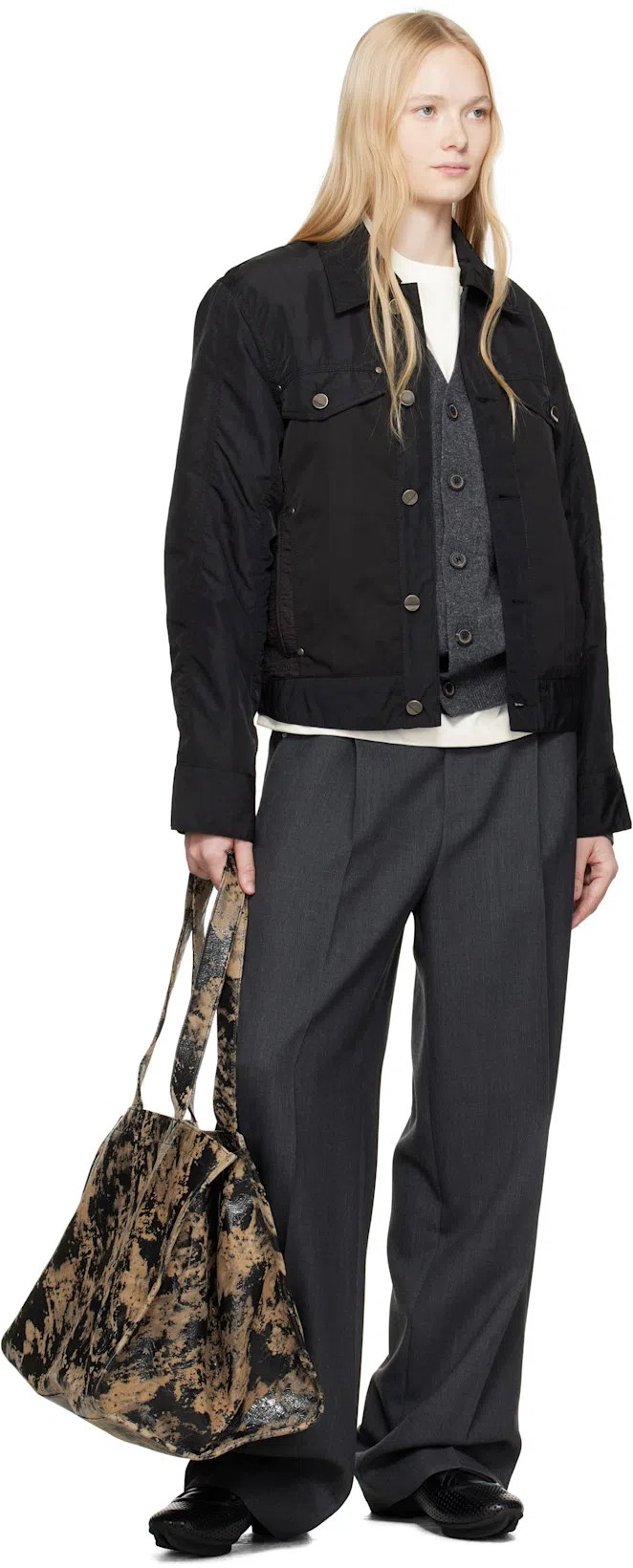 AURALEE Gray Wool Kid Mohair Hop Sack One-tuck Trousers In Top Charcoal