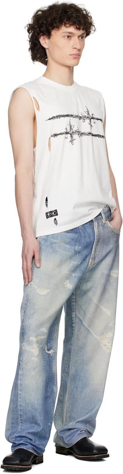 OUR LEGACY Mens Digital Denim Print Third Cut Faded-wash Denim Jeans In Blue