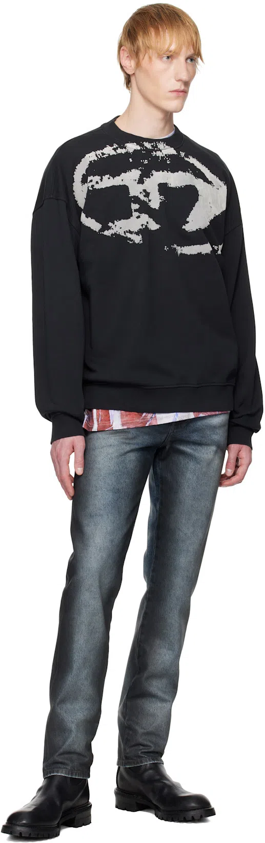 DIESEL Multicolor T-shirt With Faded Logo On The Front And Back