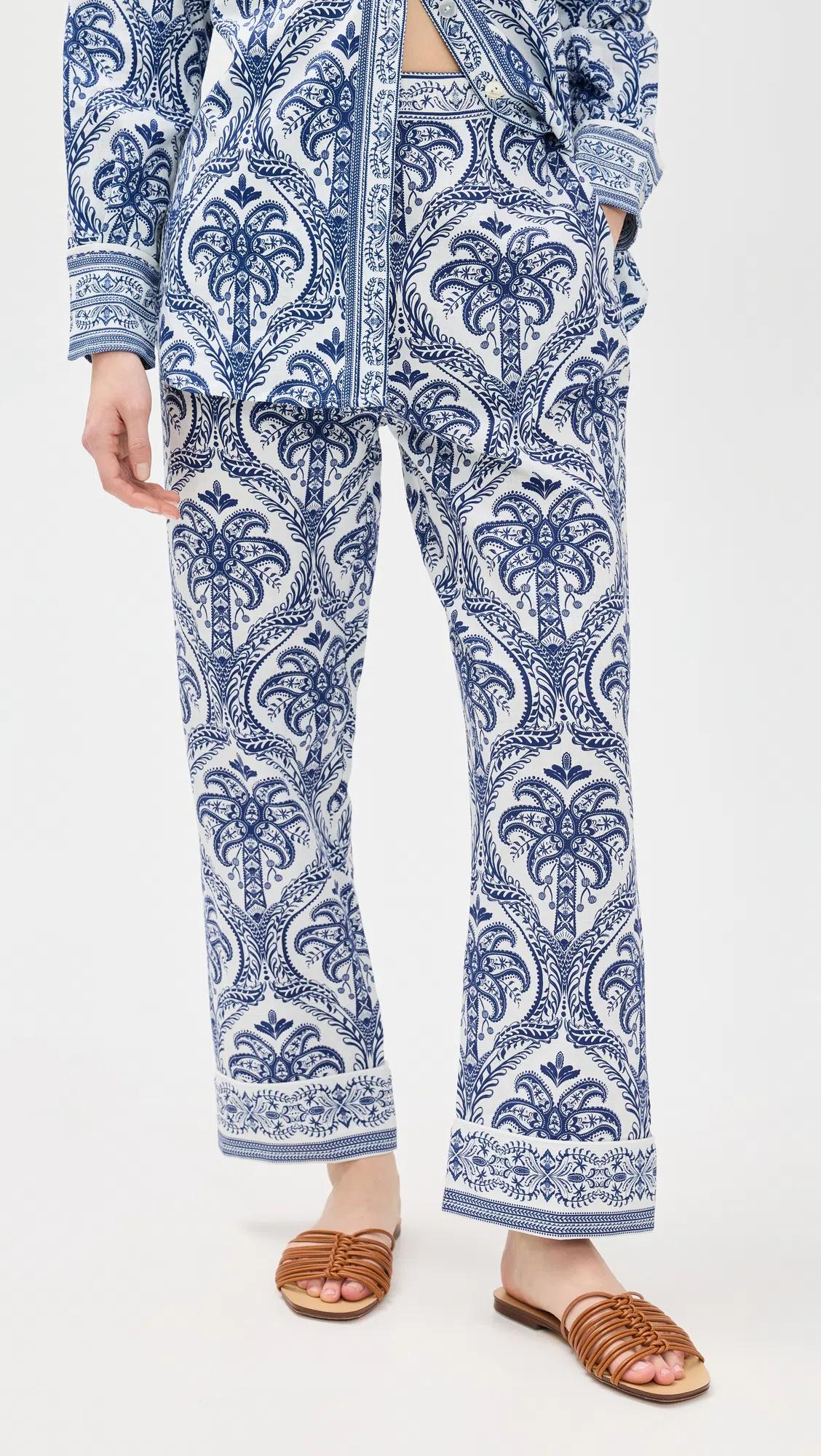 FARM RIO Blue Tropical Cameo Off-white Pajama Pants Blue Tropical Cameo Off-white