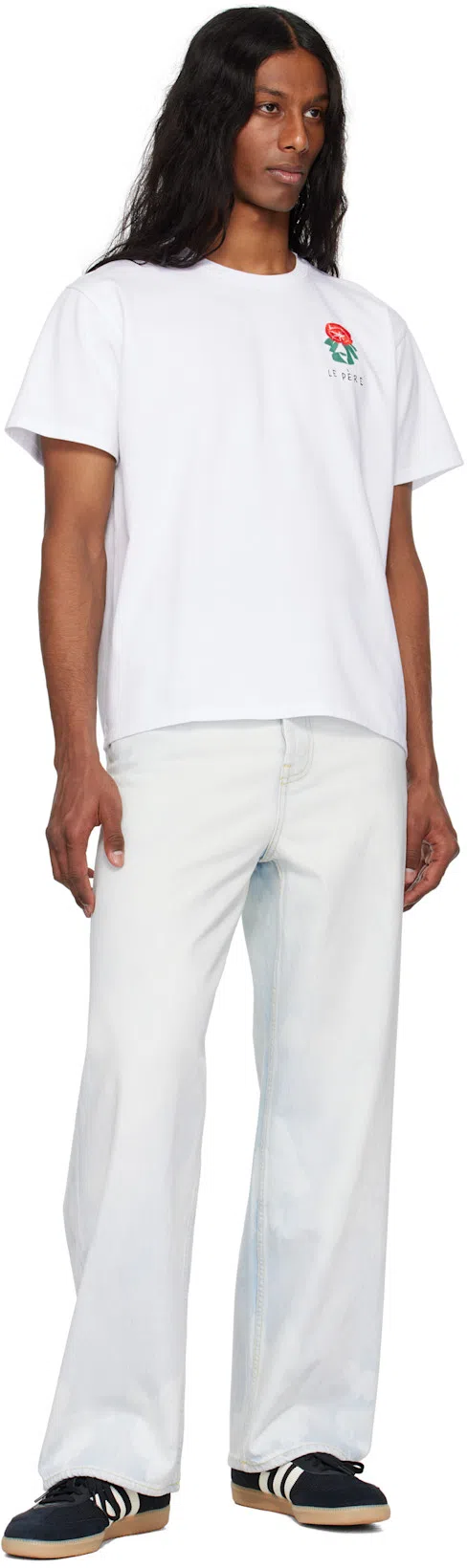 LE PERE Floral-embroidered T-shirt In White