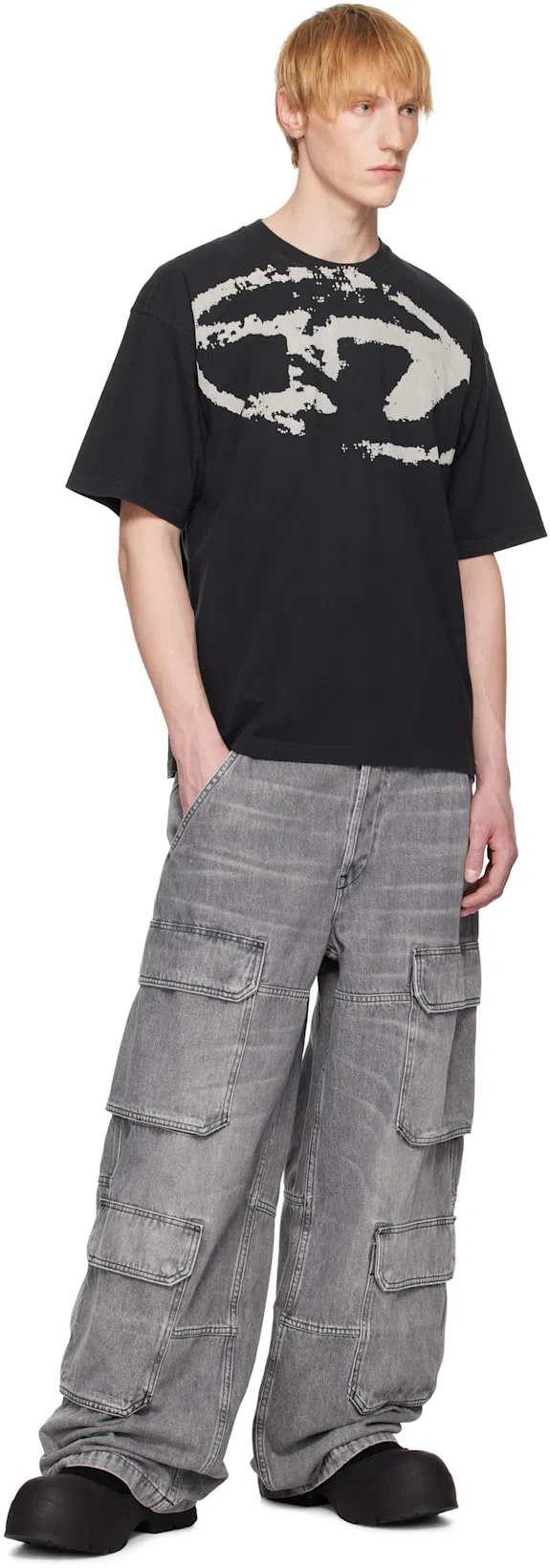 DIESEL T-shirt T-boxt Con Logo Floccato In Black
