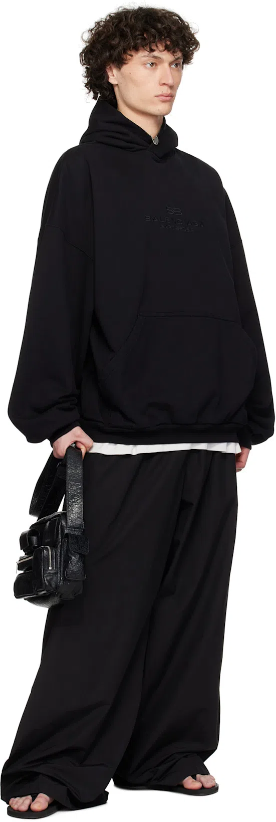 BALENCIAGA Men's Bb Embroidery Large Fit Hoodie In Black