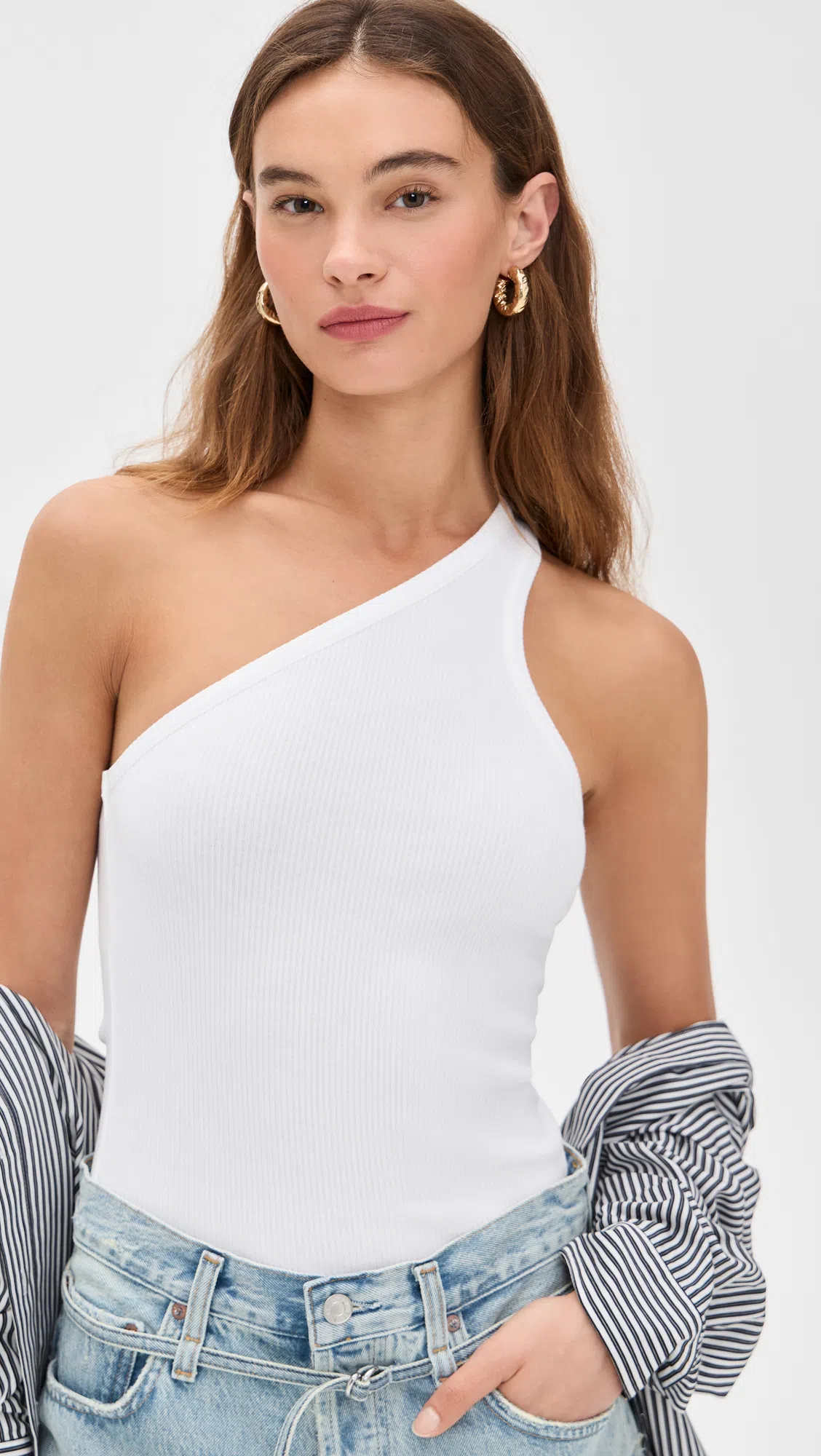 AGOLDE One-shoulder Ribbed Sleeveless Top In White