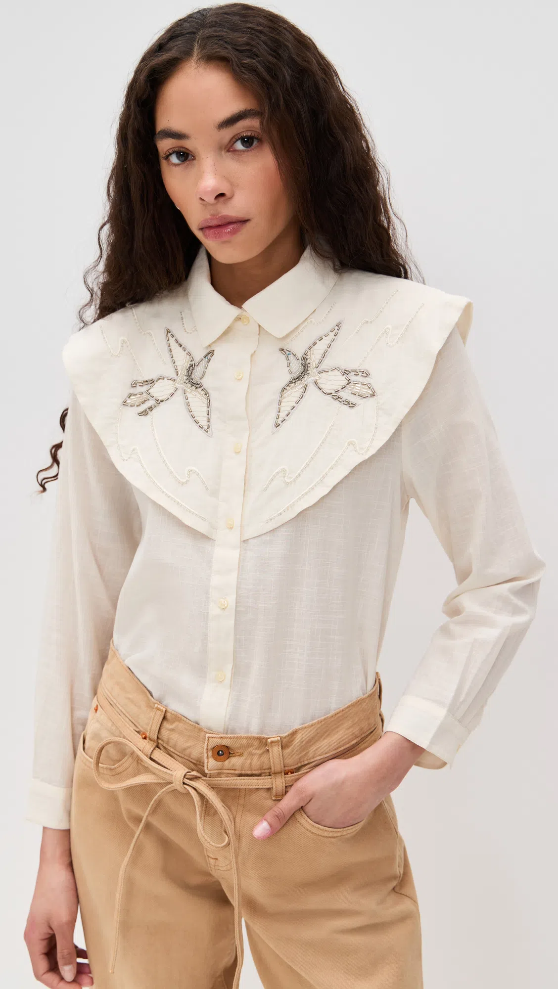 THE GREAT . The Beaded Partridge Shirt In Cream