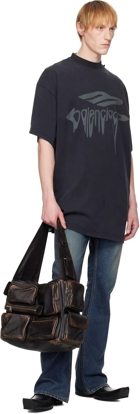 BALENCIAGA Black Leather Bulldozer Harness Ankle Boots