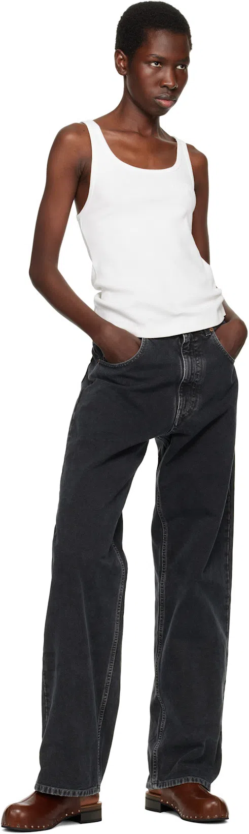 MM6 MAISON MARGIELA Mm6 By Maison Margiela Fitted Ribbed Tank Top With Scoop Neckline In 101 Off White