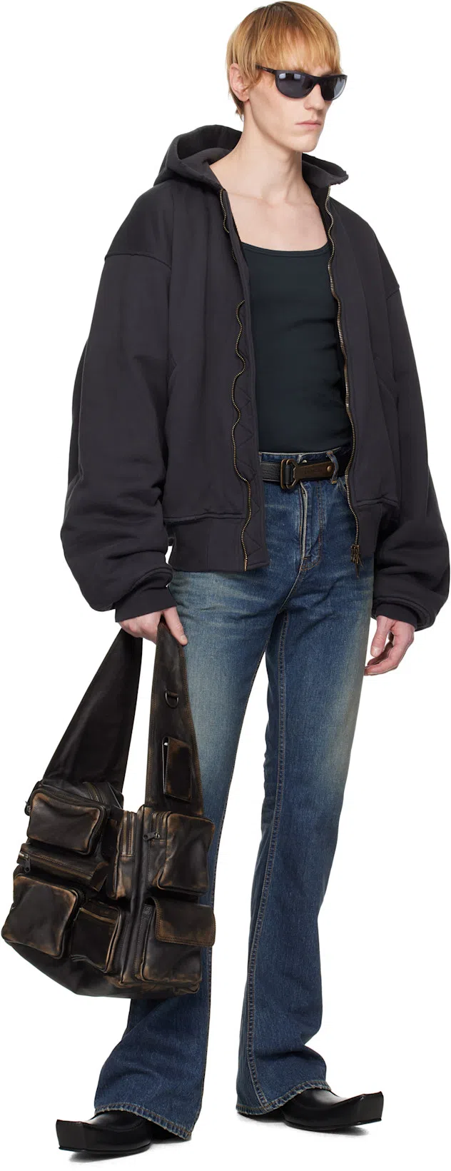 BALENCIAGA Black Leather Bulldozer Harness Ankle Boots