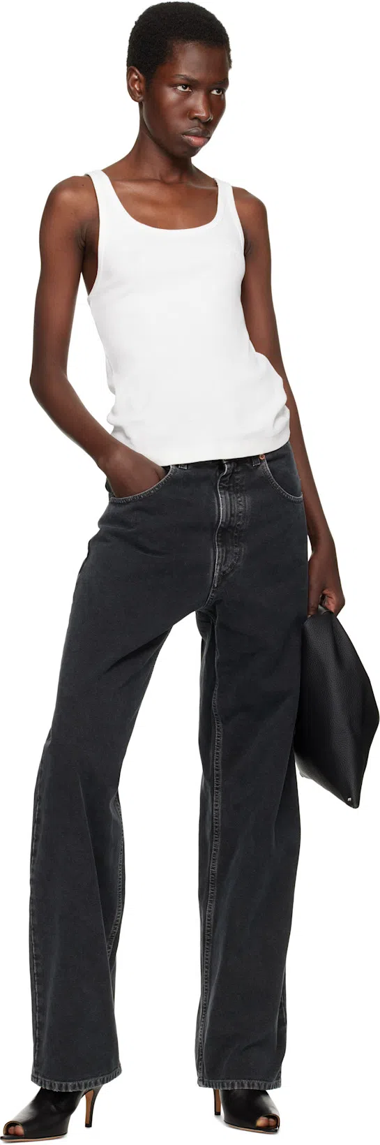 MM6 MAISON MARGIELA Mm6 By Maison Margiela Fitted Ribbed Tank Top With Scoop Neckline In 101 Off White