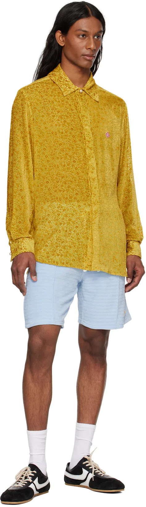 CASABLANCA Velour Stripe Shorts In Light Blue