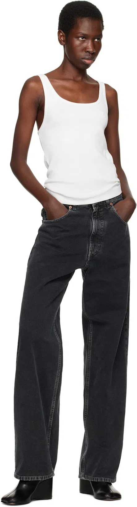 MM6 MAISON MARGIELA Mm6 By Maison Margiela Fitted Ribbed Tank Top With Scoop Neckline In 101 Off White