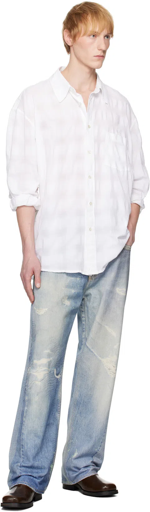 OUR LEGACY Mens Digital Denim Print Third Cut Faded-wash Denim Jeans In Blue