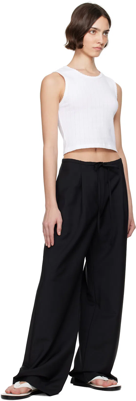 LESET Pointelle Sleeveless Crew Top In White