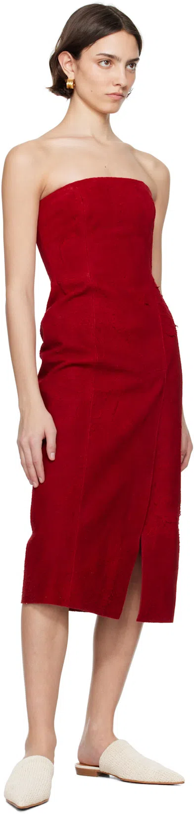 ALEXANDER MCQUEEN Raw Suede Strapless Dress In Red