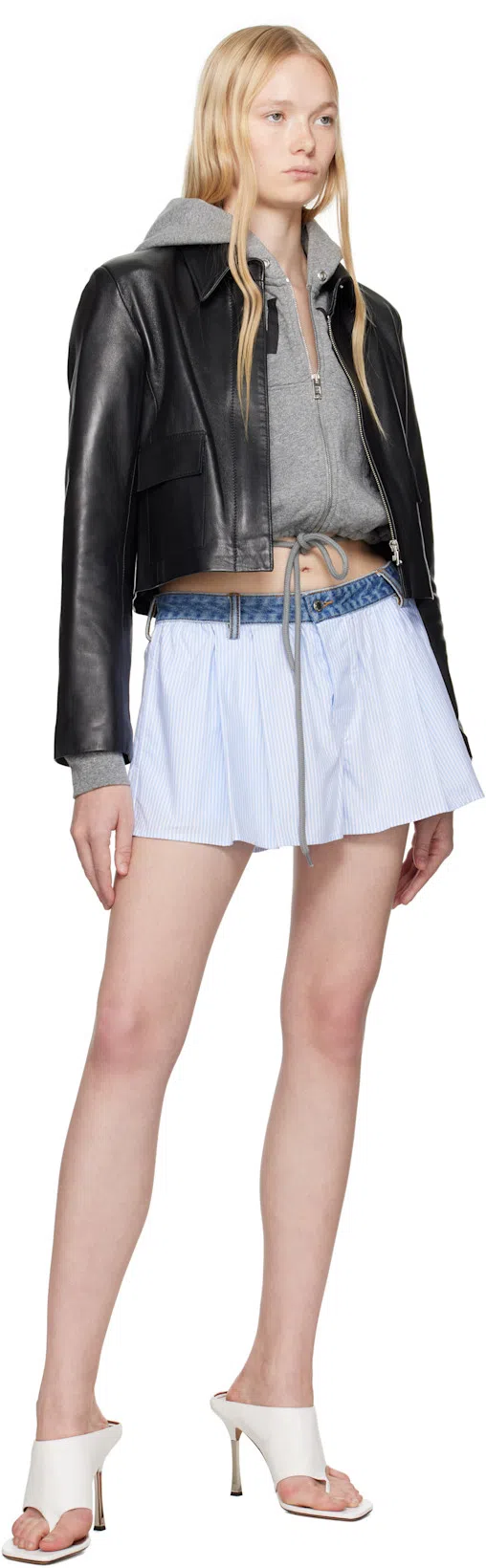 ALEXANDER WANG T T By Alexander Wang Oxford Striped Cotton Boxer Shorts With Pleats In Blue