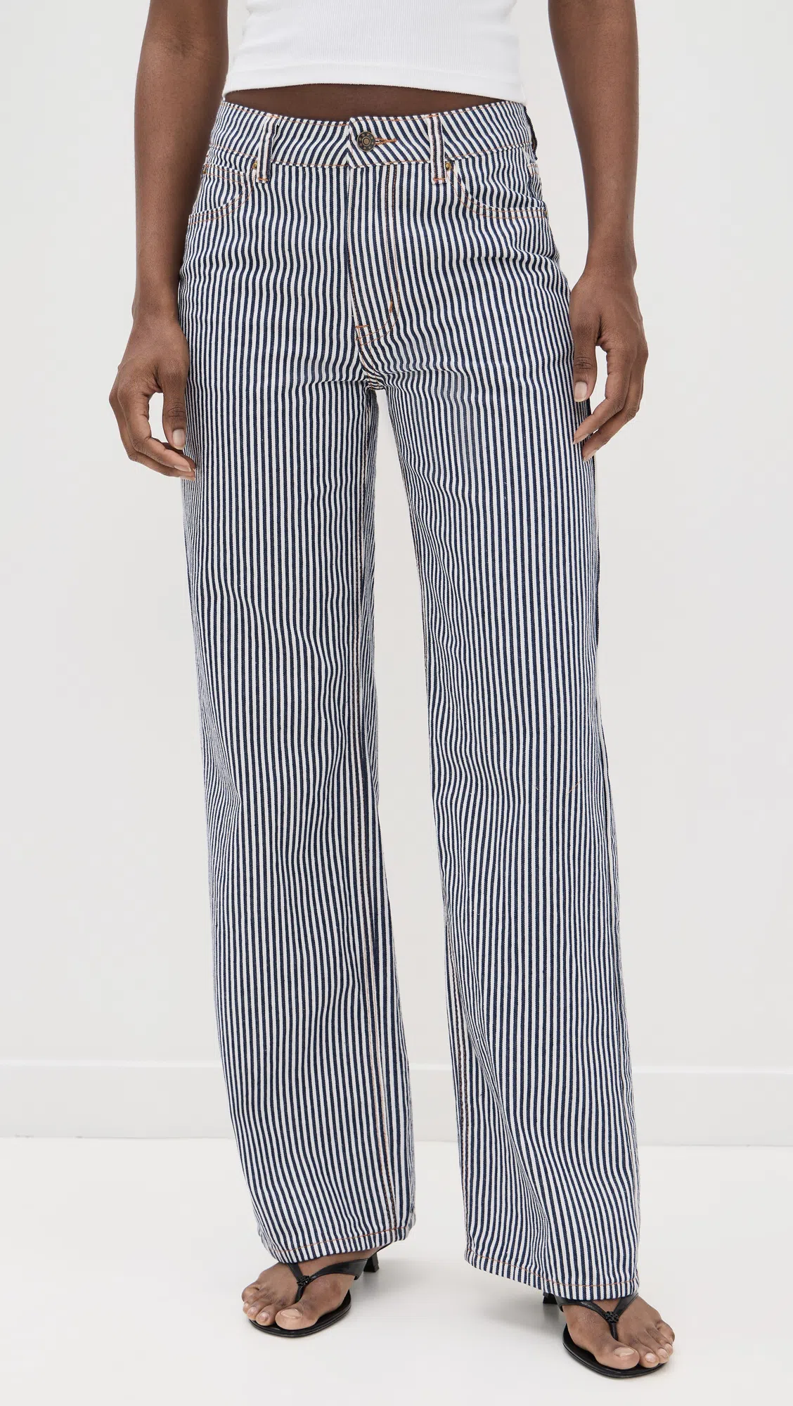 LIONESS Top Model Stripe Low Rise Baggy Jeans In Navy Stripe