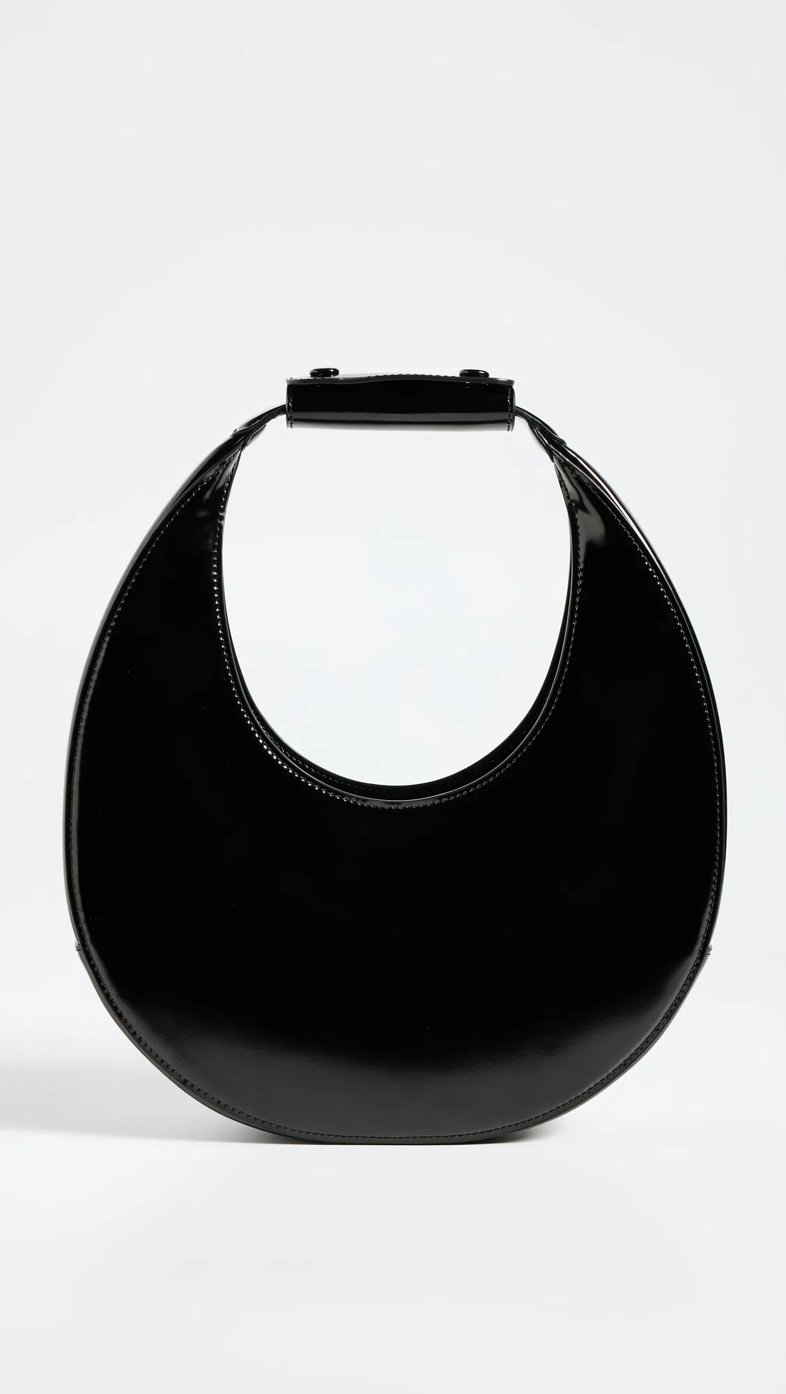 STAUD Crescent Moon-shaped Mini Bag In Polished Black Leather
