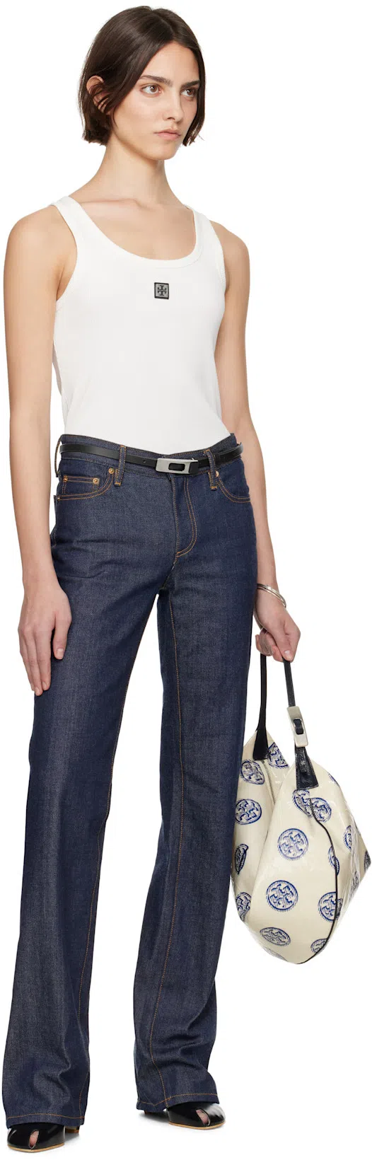 TORY BURCH White Sleeveless Top With Round Neck And Logo Embroidery On The Front In Cotton Woman