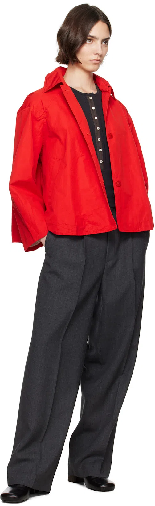 AURALEE Gray Wool Kid Mohair Hop Sack One-tuck Trousers In Top Charcoal