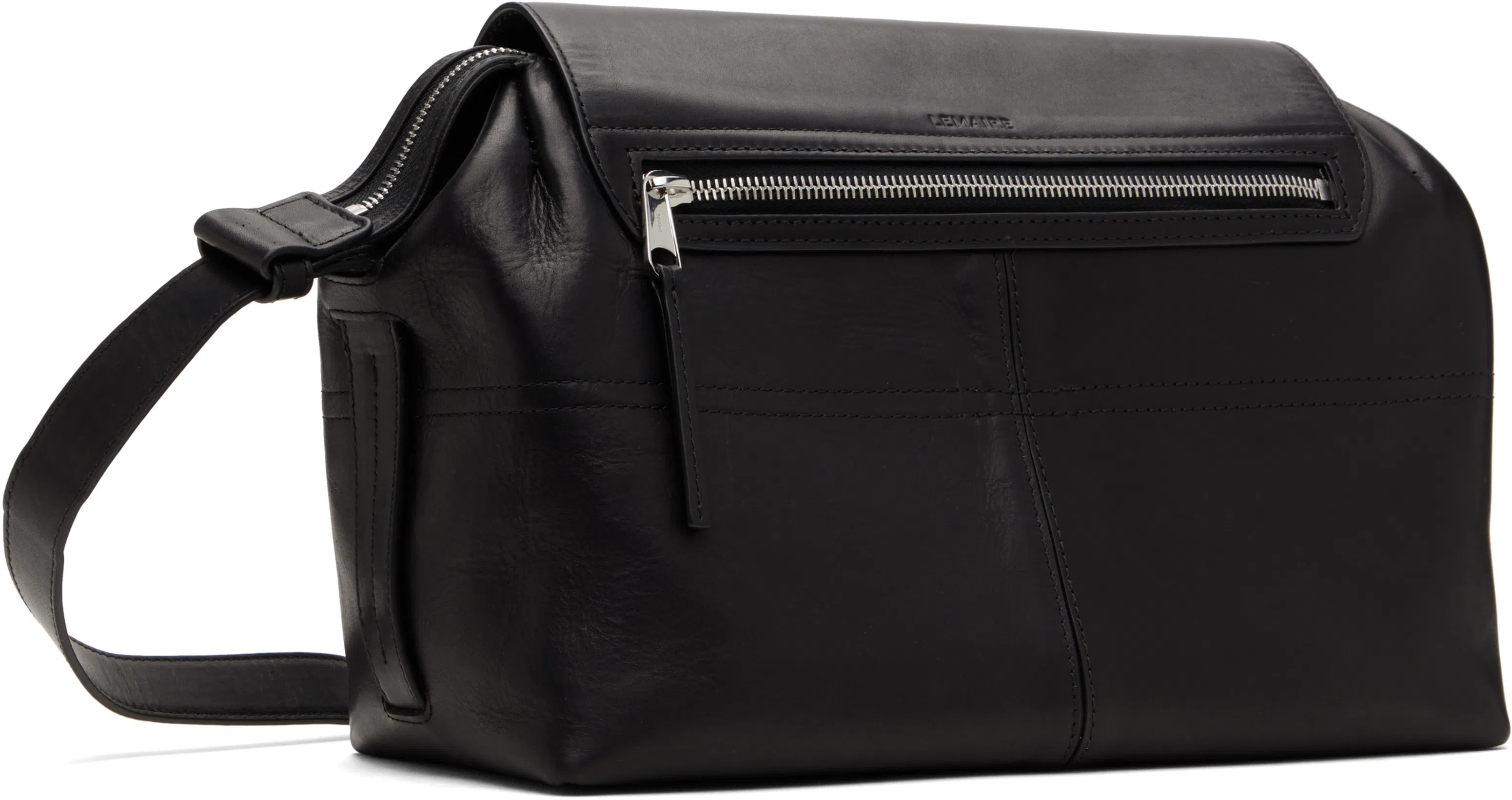 LEMAIRE Boxy Black Button-down Shirt With Flap Pockets In Blue