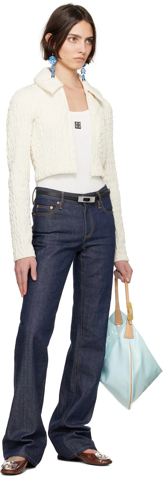 TORY BURCH White Sleeveless Top With Round Neck And Logo Embroidery On The Front In Cotton Woman