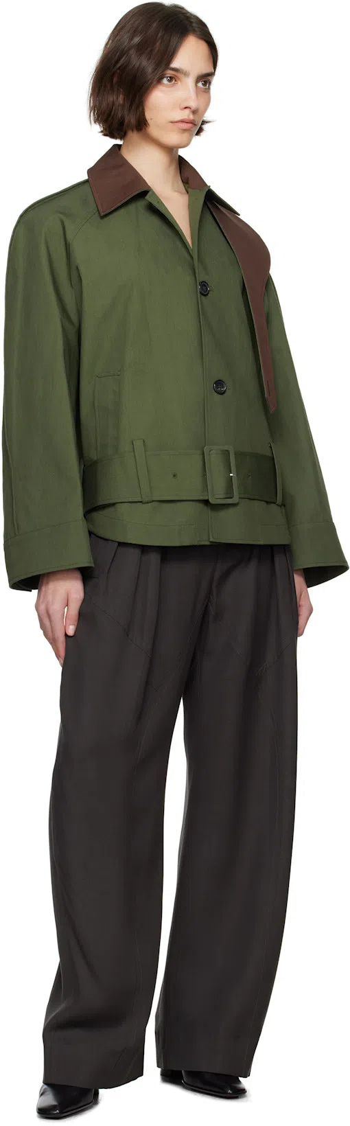 JW ANDERSON J. W. Anderson Khaki And Chestnut Jacket With Belted Waist In Green