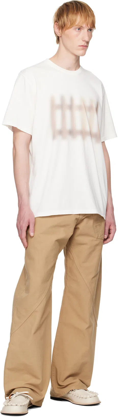 JW ANDERSON Mens Twisted Workwear Panelled Wide-leg Cotton Trousers Flax