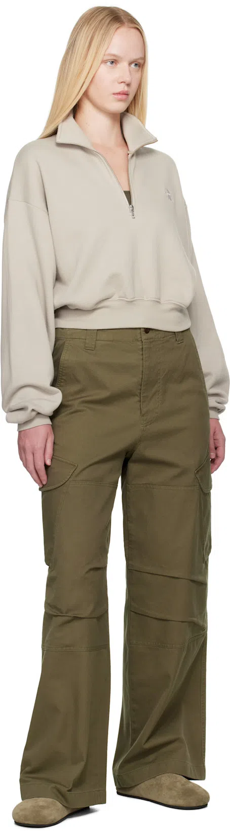 THE ROW Beige Hudson Suede Slide Loafers In Green