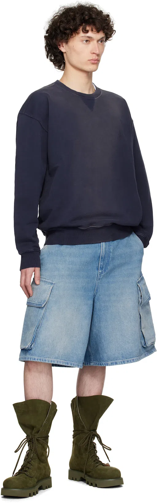 JW ANDERSON J. W. Anderson Delavé Wide-leg Cotton Denim Bermuda Shorts In Blue