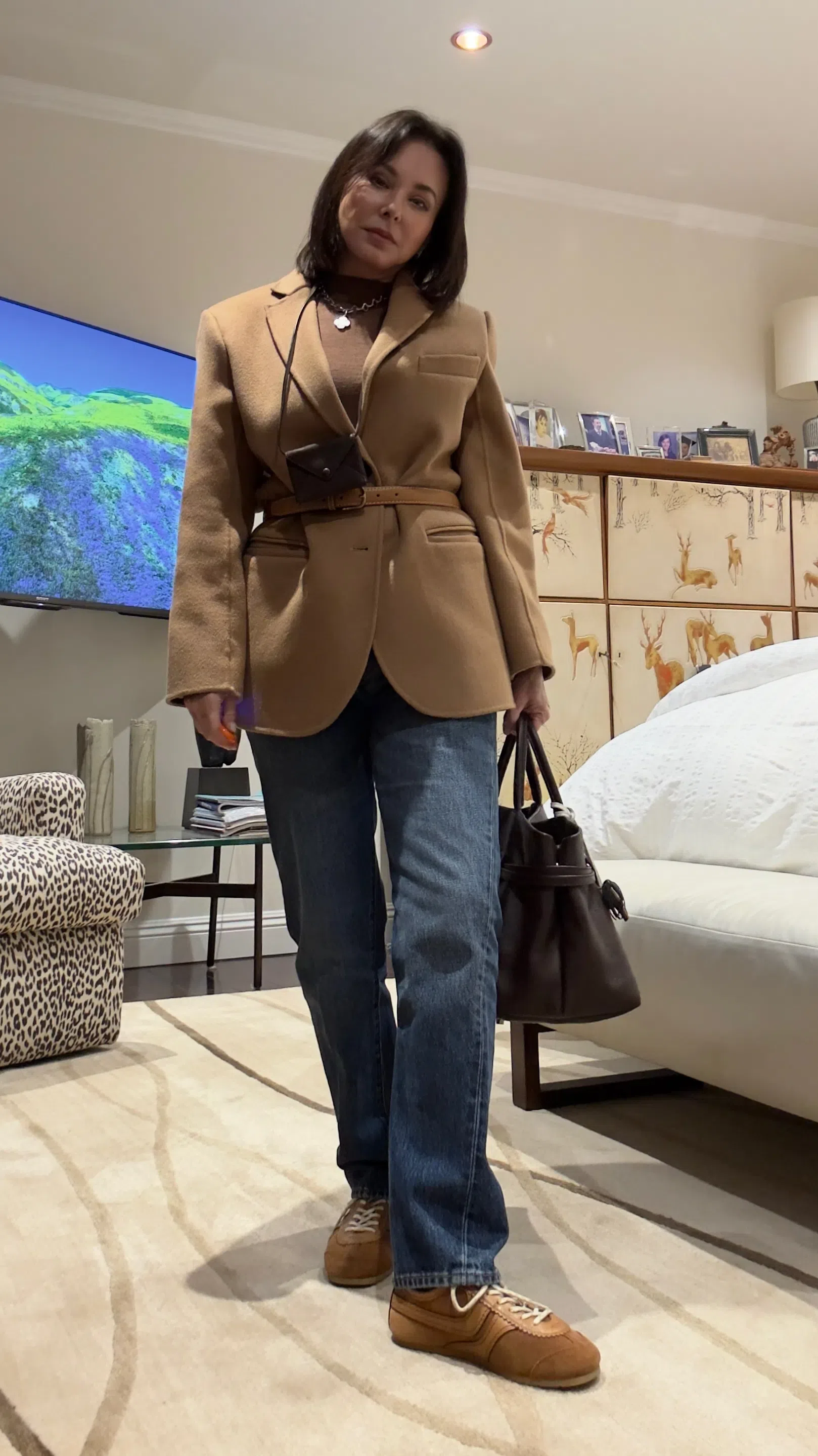 ANINE BING Oversized Wool-cashmere Blend Blazer In Brown