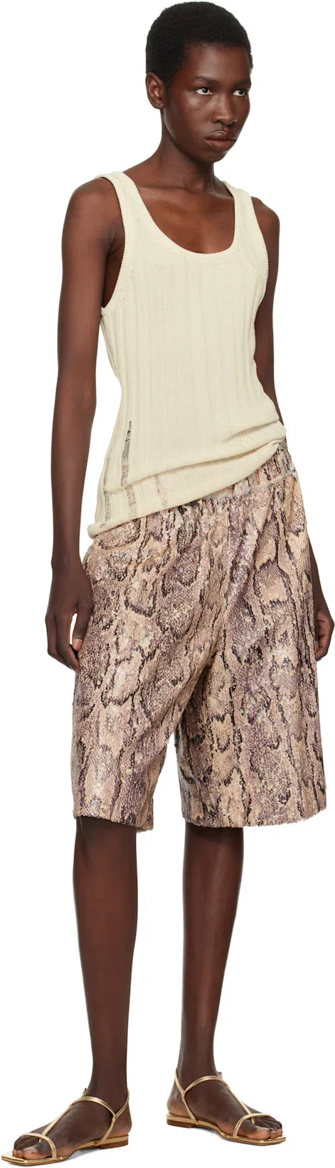 DRIES VAN NOTEN Bermuda Shorts With Animal Print And Elastic Waistband In Multicolor