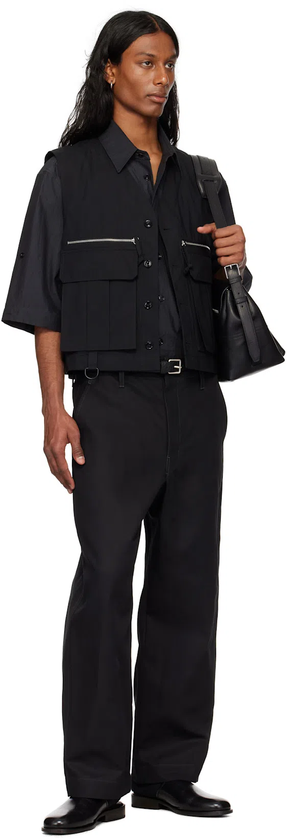 LEMAIRE Cropped Vest With V-neckline And Utility Pockets In Black