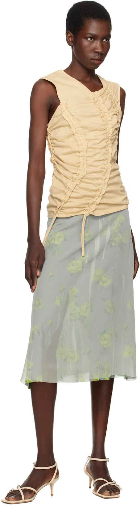 ACNE STUDIOS Floral Midi Skirt In Green