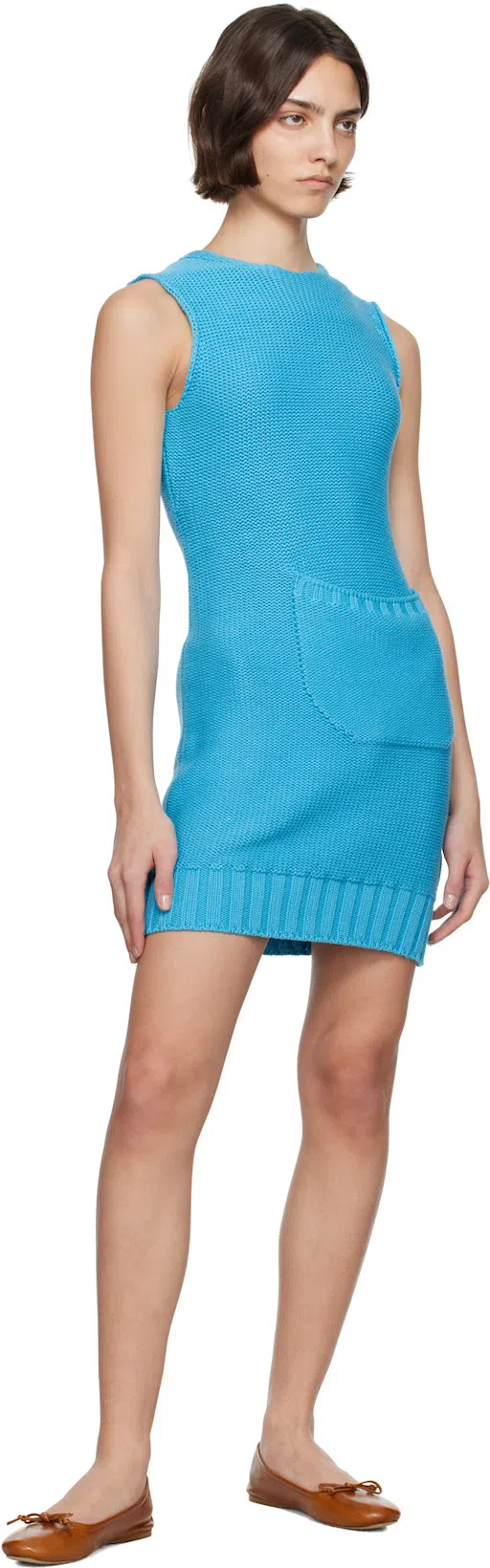 JW ANDERSON Front Pocket Sleeveless Knit Mini Shift Dress In Blue