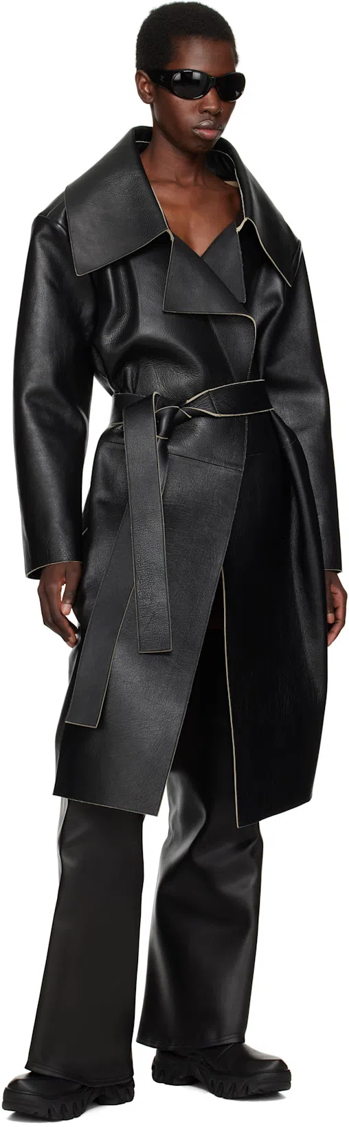 ACNE STUDIOS Black Double-breasted Leather Jacket In 900 Black