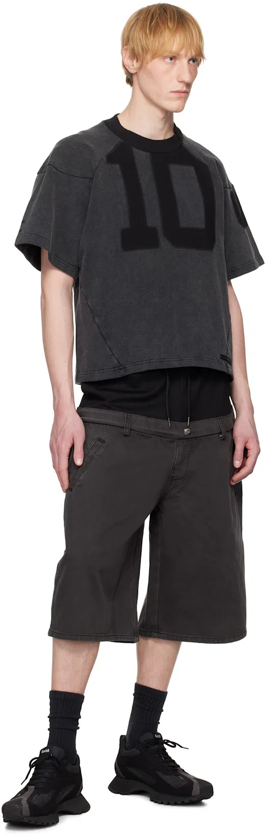 SPENCER BADU Black Dropped Denim Shorts