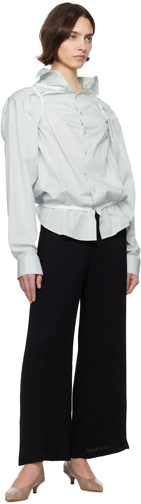MAISON MARGIELA Layered Shirt With Chest Pocket And Peplum Hem In Blue