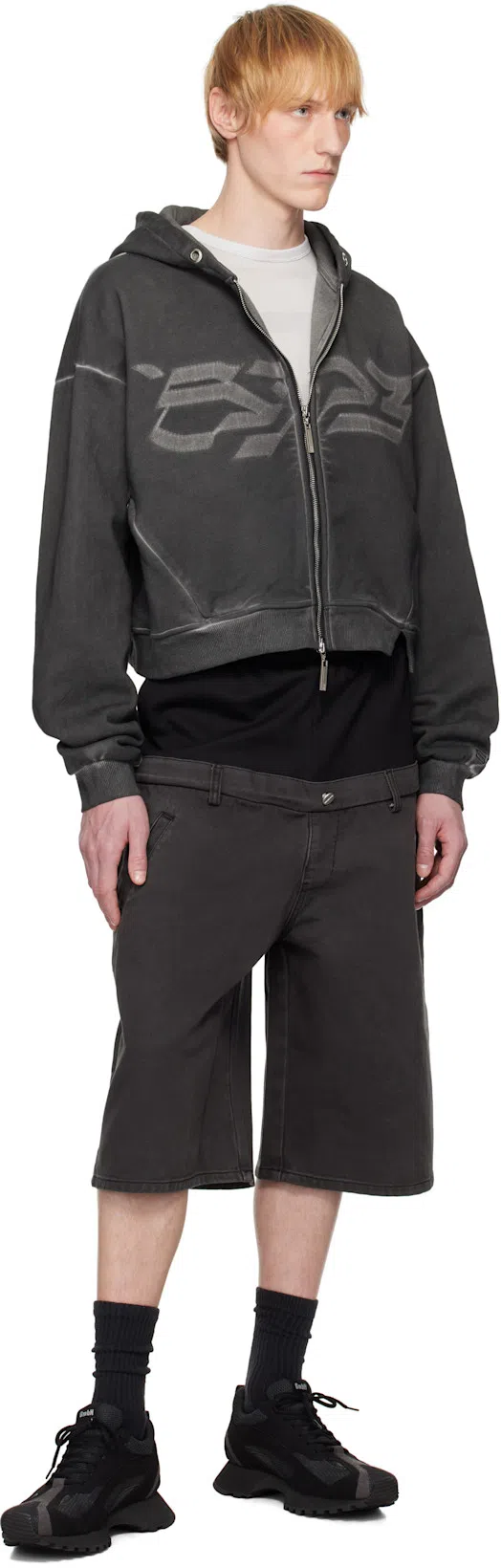 SPENCER BADU Black Dropped Denim Shorts