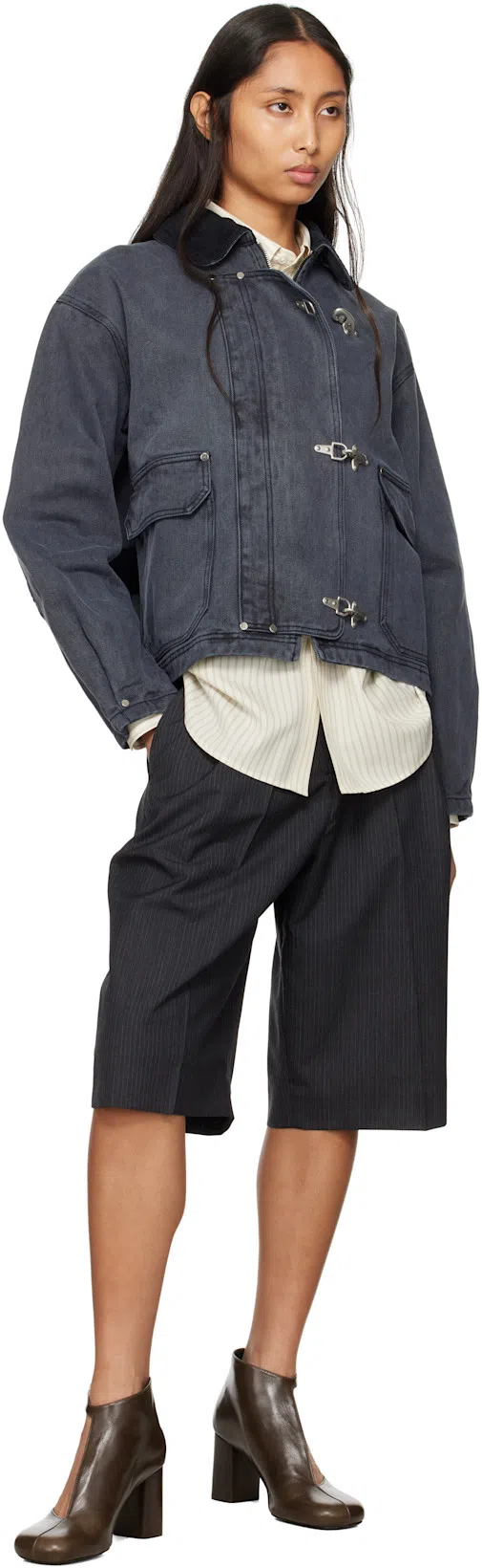 MFPEN Gray Favorite Shorts In Dark Grey Pinstripe