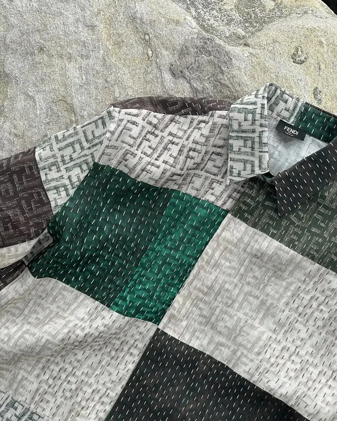 FENDI Men Linen Shirt With All-over Ff Print In Multi